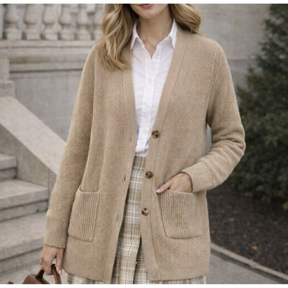 J. Jill Womens XS Petite Tan Camel Brown Button Down Cardigan Sweater Pockets